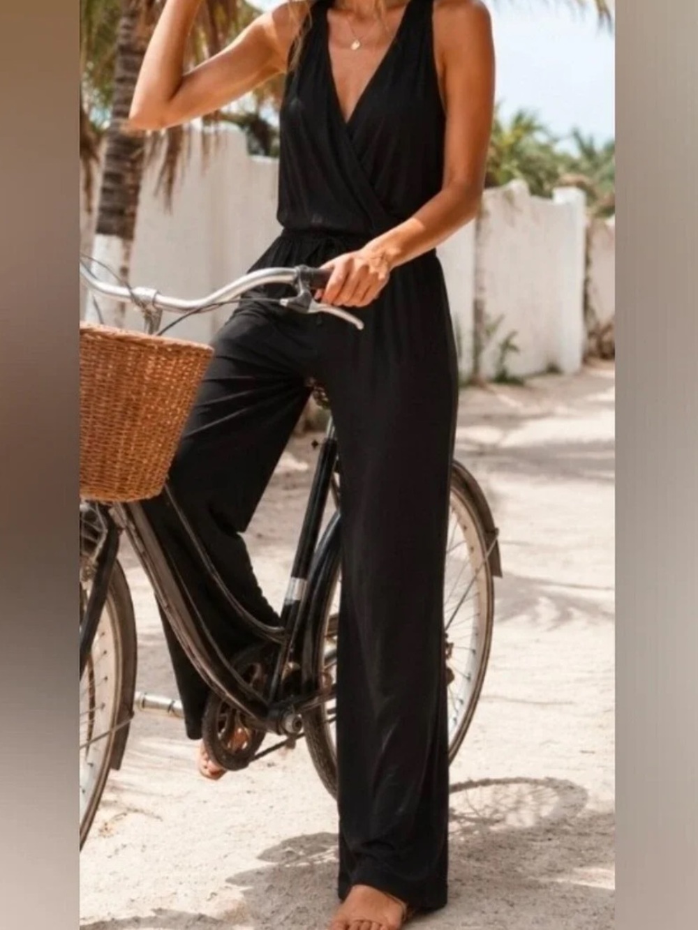 Young Fabulous & Broke womans Sleeveless Black Wide-Leg Jumpsuit size L